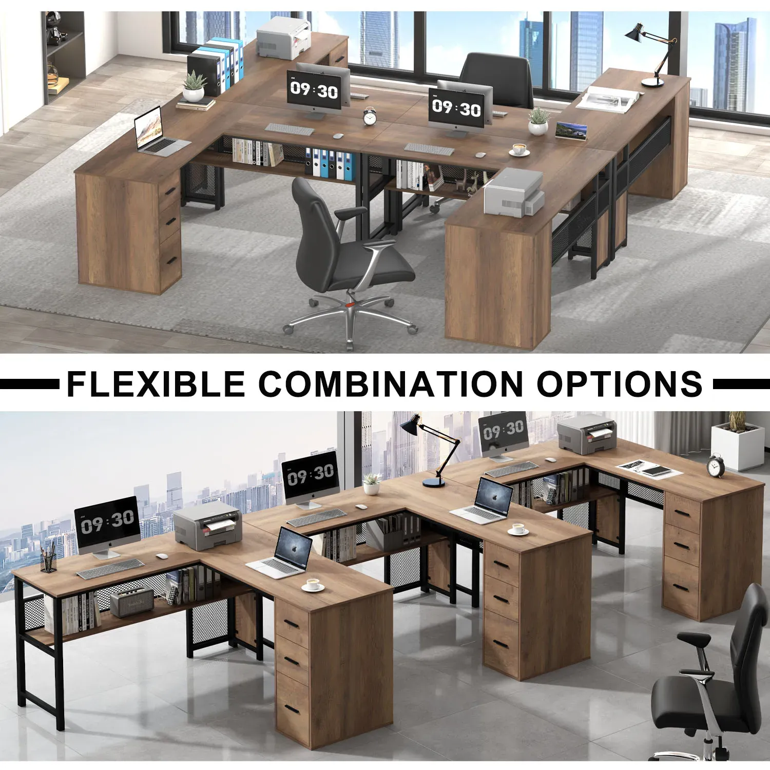 L hugis desk na may mga cabinets ng file, Rustic Oak_05