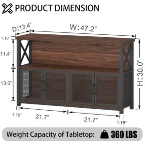 Kopi baris kabinét pikeun inuman alkohol sareng gelas, Walnut_06 Coffee Bar Cabinet for Liquor and Glasses, Walnut_06