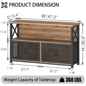 Kaffibar skápur fyrir áfengi og gleraugu½nRustic eik og hönnun Toptrue Rustic Oak Coffee Bar Cabinet showcasing storage and design