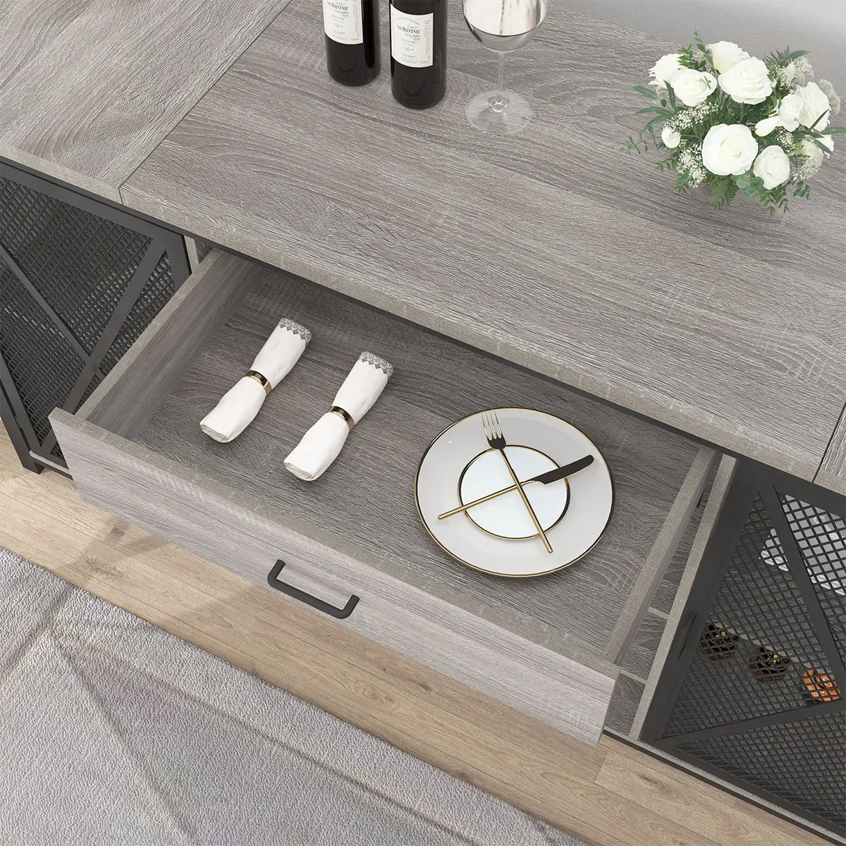 70.86†Gabinete vino yéetel u espacio nevera, Sáasil gris Oak_07