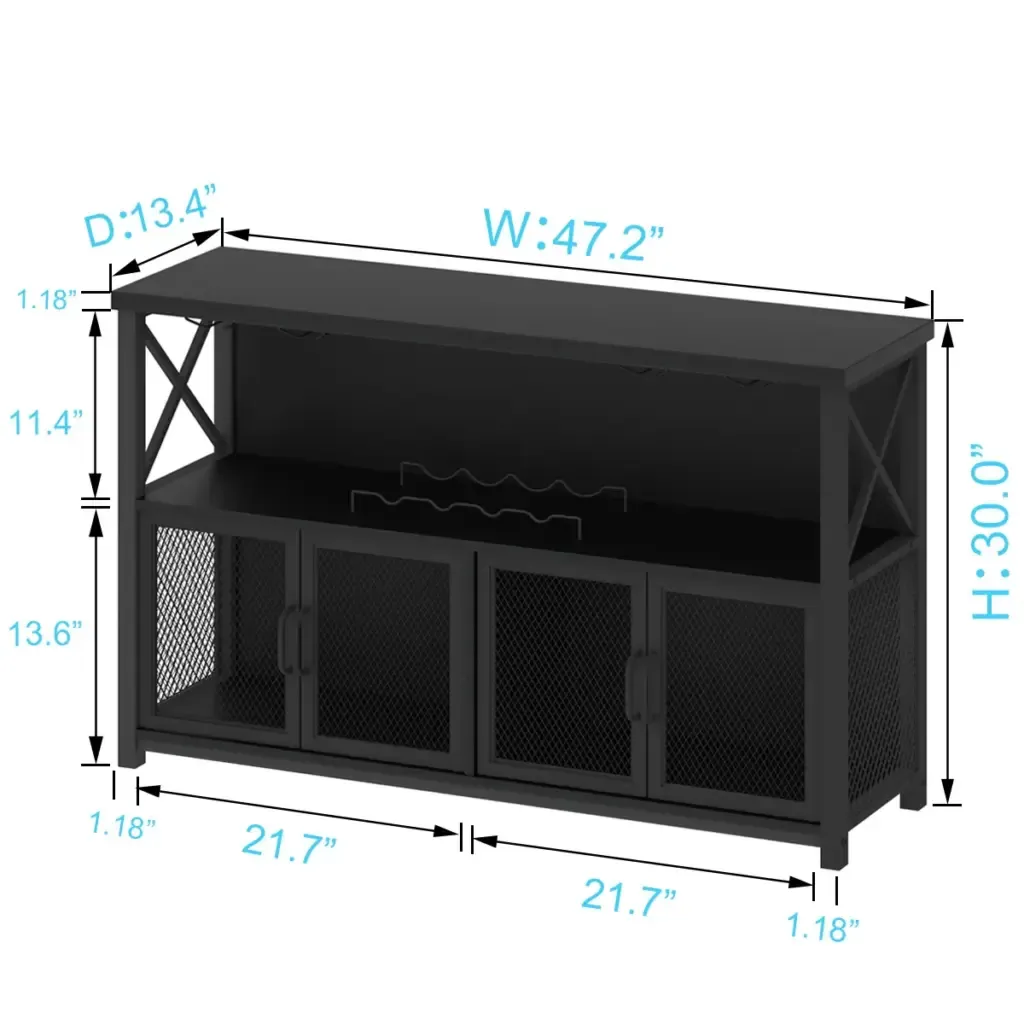 Kabinet Bar Kopi untuk Minuman Keras dan KacamatailOak hitammpanan dan desain Toptrue Black Oak Coffee Bar Cabinet showcasing storage and design