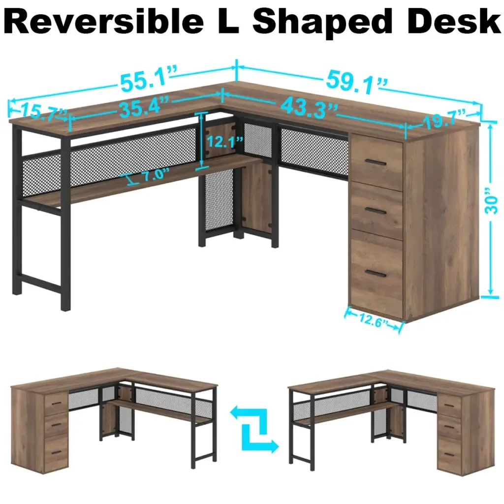 L hugis desk na may mga cabinets ng filee Rustic oakRustic Oak finish na nagpapakita ng setup ng workspace Toptrue L Shaped Desk with File Cabinets, Rustic Oak finish showing workspace setup