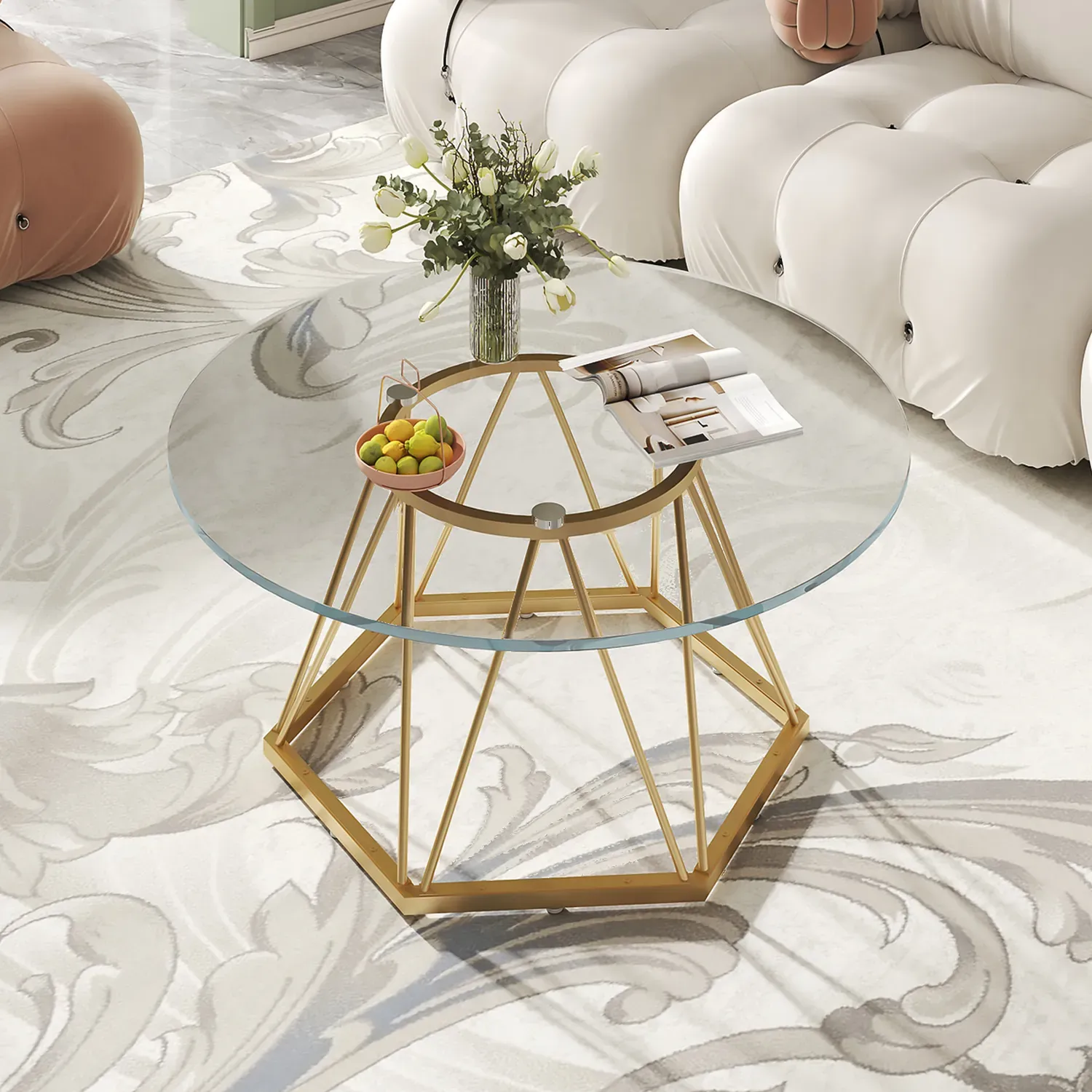 Wonn vè kafe tab ak lò hexagonal metal base_08