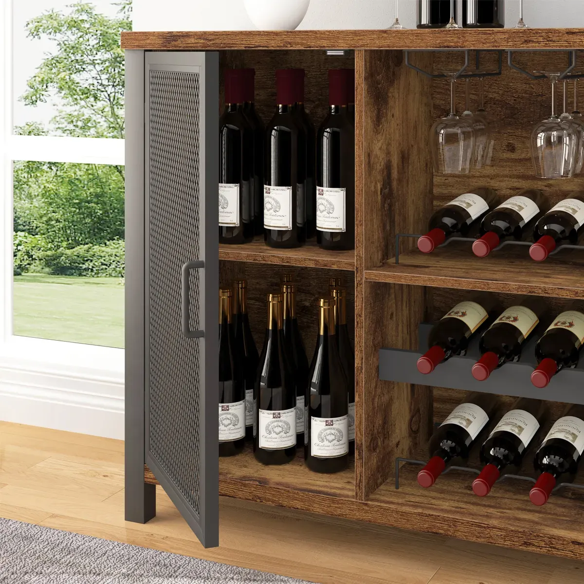 Wäin Bar Cabinet fir Likör a Brëller, Rustikal brong_08