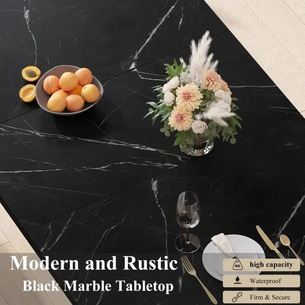T-formad svart faux marmor matbord, 78.74 Tum 1 T-Shaped Black Faux Marble Dining Table, 78.74 Inch
