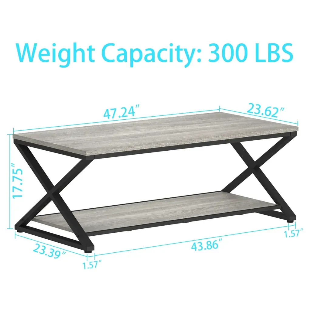 XS Sape.i Na Rarama Saravi shelMai na gaunaa dua na ituvatuva ni rumu ni bula ni gauna oqo Toptrue X-Shaped Leg Coffee Table with Shelf in a modern living room setting
