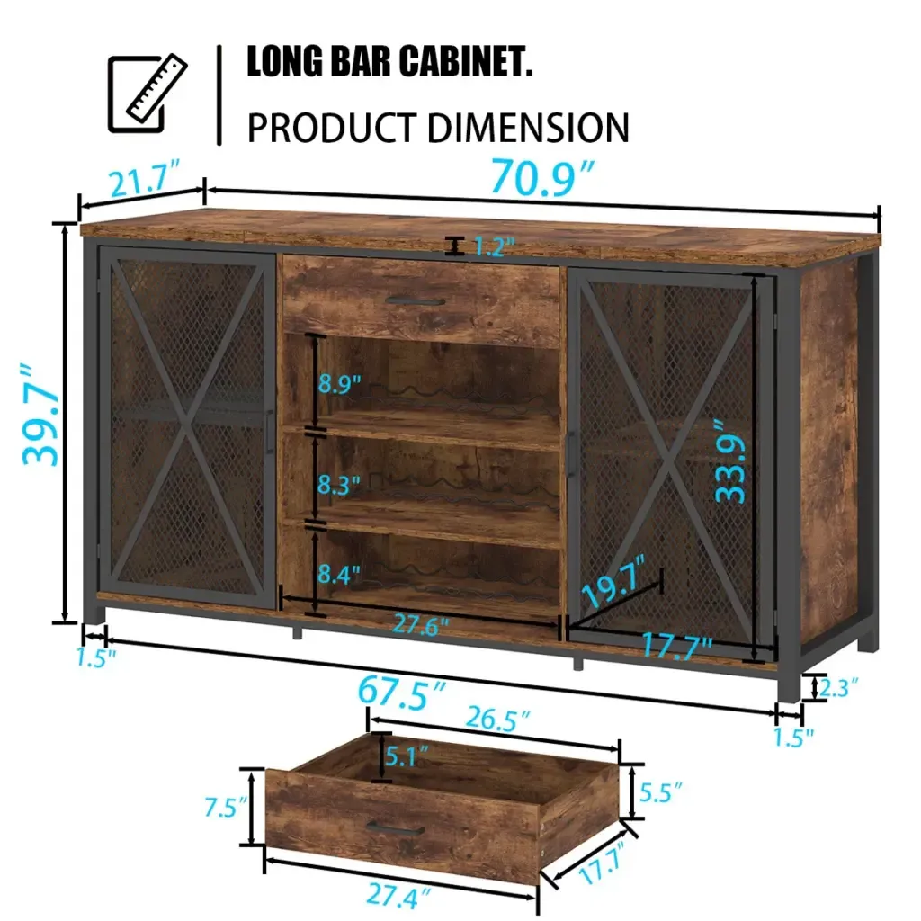 Toptr†Gabinete vino yéetel u espacio neveral kúuchilBrown rústico nevera Brown 1U noj yila'al Toptrue 70.86†Wine Cabinet with Fridge Space, Rustic Brown - Main View