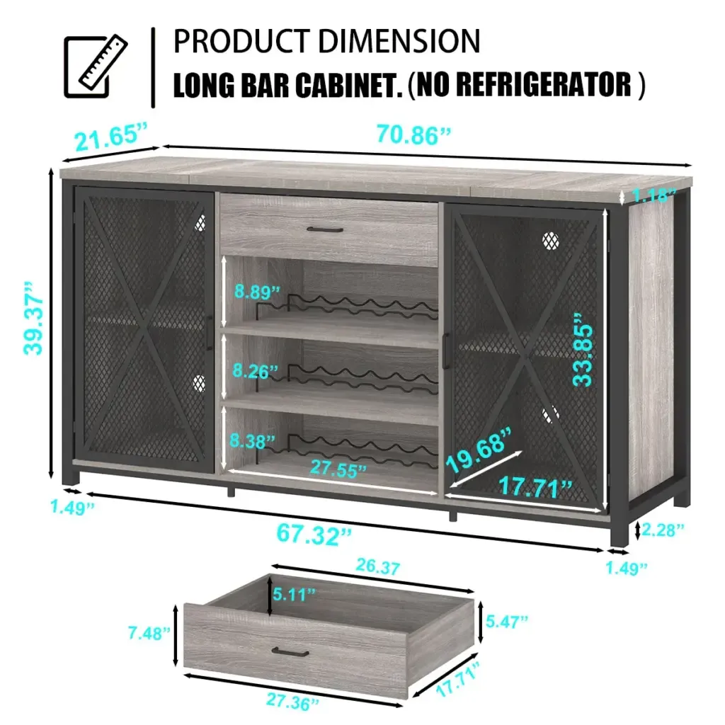 Toptr†Gabinete vino yéetel u espacio neverayeSáasil gris robleúuchil le nevera yéetel le estanterÃas abiertas Toptrue Light Grey Oak Wine Cabinet showcasing the fridge space and open shelving