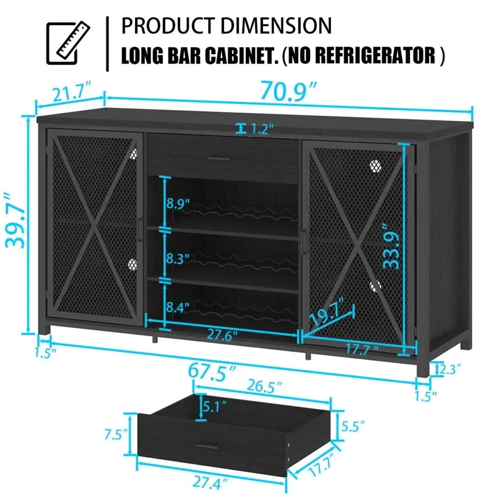 70.86”Veinikapp külmkapiga, Must tamm_03 70.86” Wine Cabinet with Fridge Space, Black Oak_03