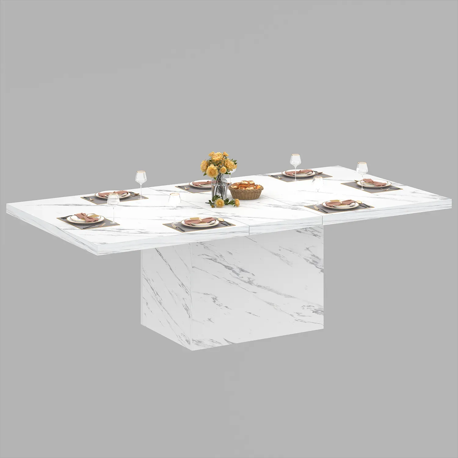 Itafula le-T-Shape Flaw Faux Marble Dining Dining, 78.74 Umuthi ophakathi 01 08