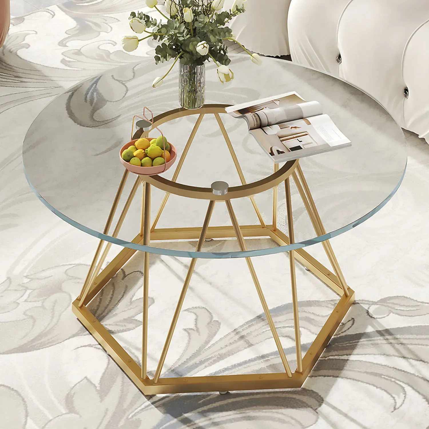 Wonn vè kafe tab ak lò hexagonal metal base_11