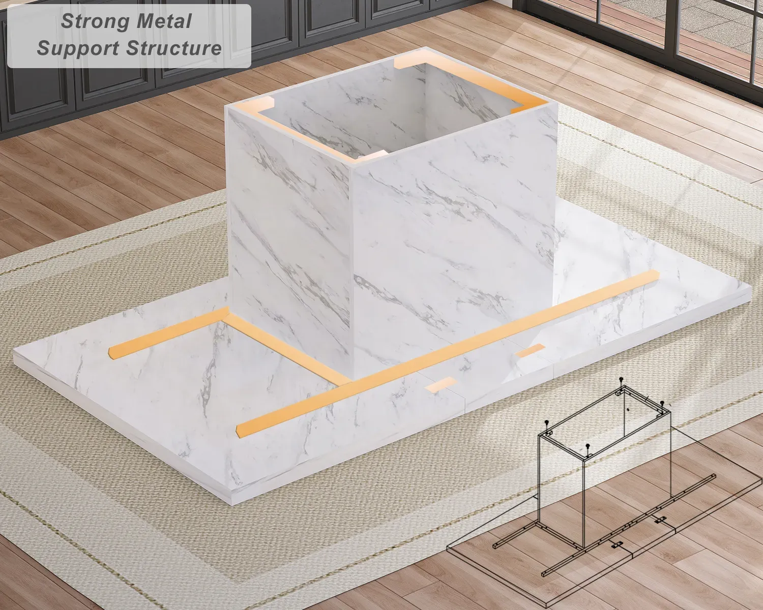 Itafula le-T-Shape Flaw Faux Marble Dining Dining, 78.74 Umuthi ophakathi 09