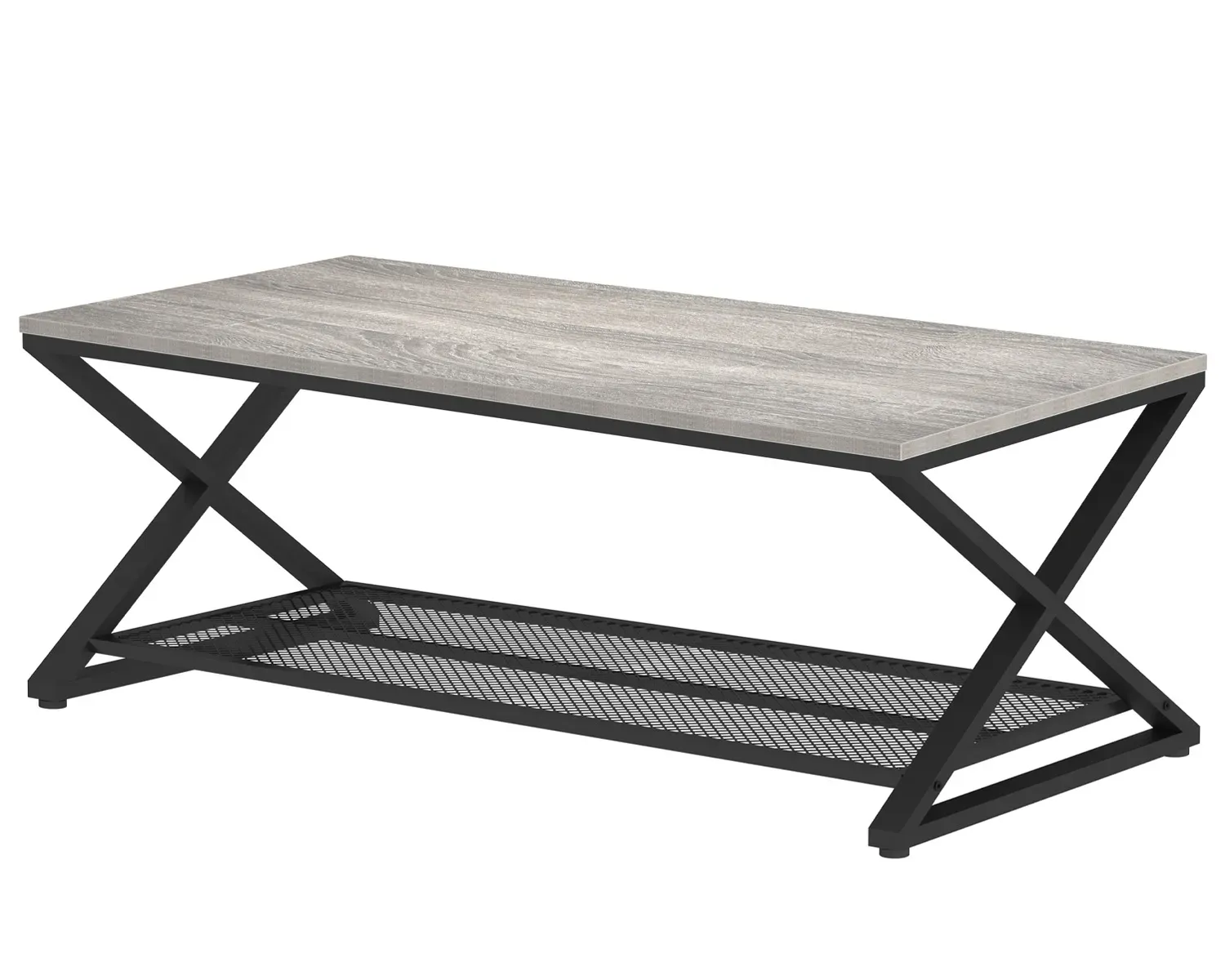 X u obliku nogu 2 Tier stol za kavu, Svijetlo sivi hrast, 47 Inch_09