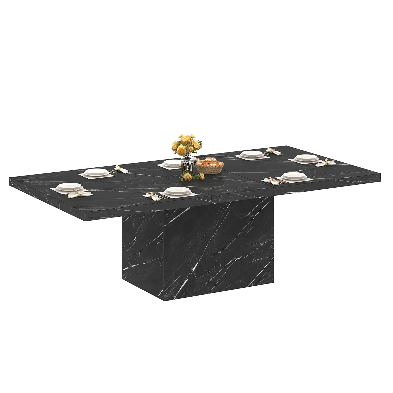 T-formad svart faux marmor matbord, 78.74 Tum