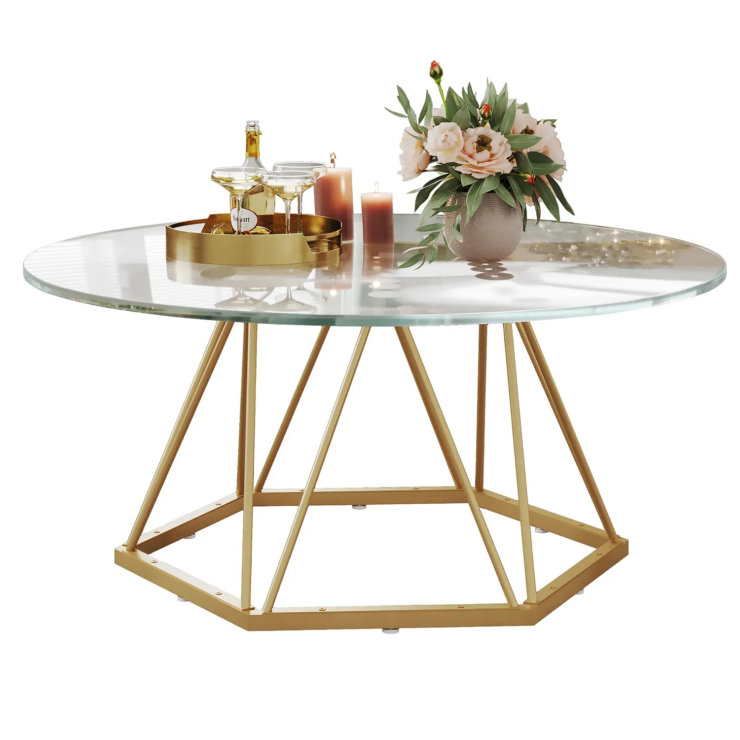 Wonn tab kafe vè ak lò hexagonal metal base_12