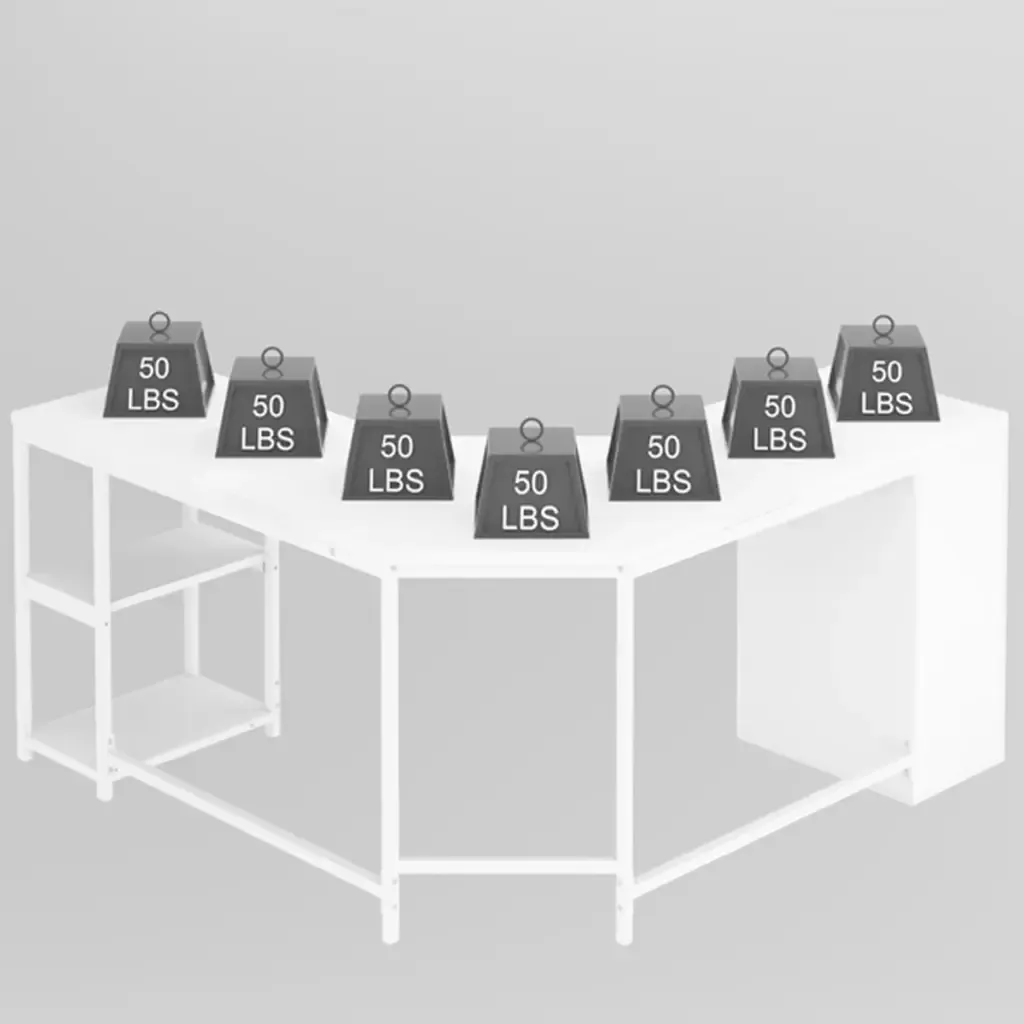 L Shape Desk com gavetas e prateleira de armazenamentoeiOak brancoazenamento e design moderno Toptrue L-Shaped Desk showing storage shelf and modern design