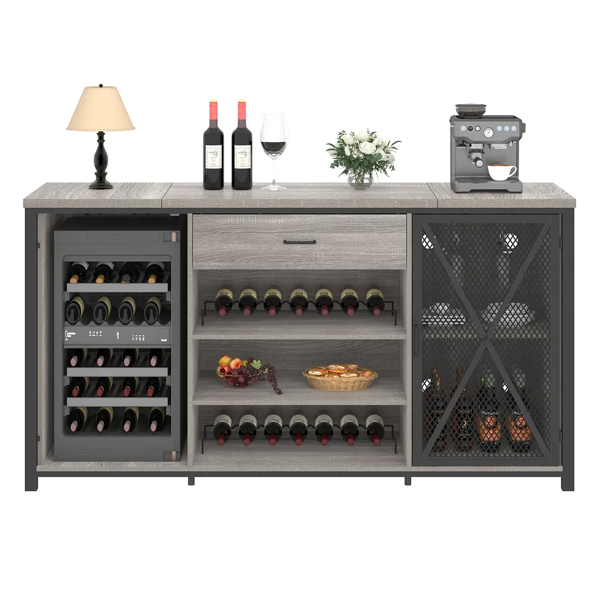 70.86†Gabinete vino yéetel u espacio nevera, Sáasil gris Oak_12