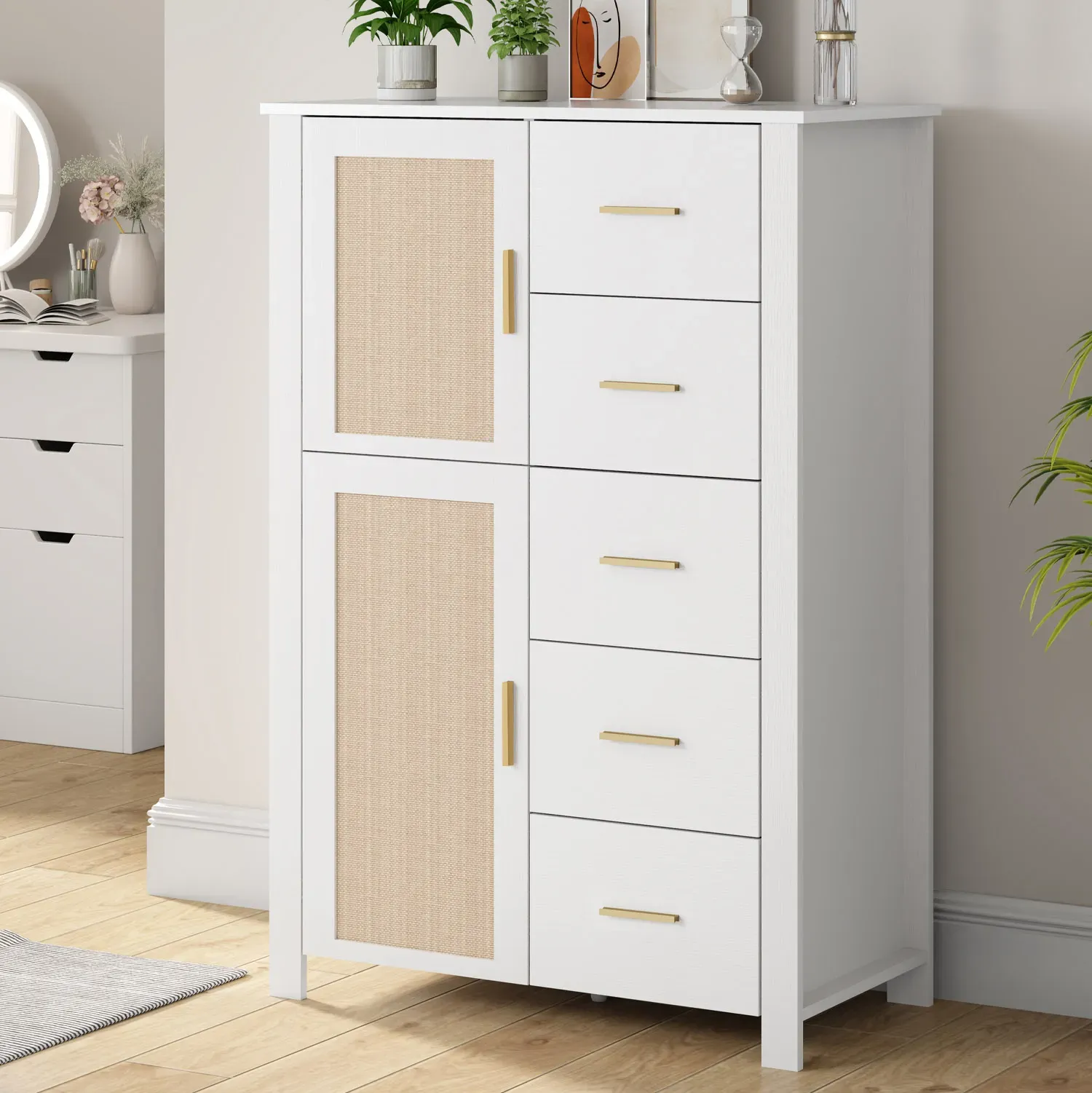 5 Ящик комода Rattan зберіганнÑ, Білий дуб_12