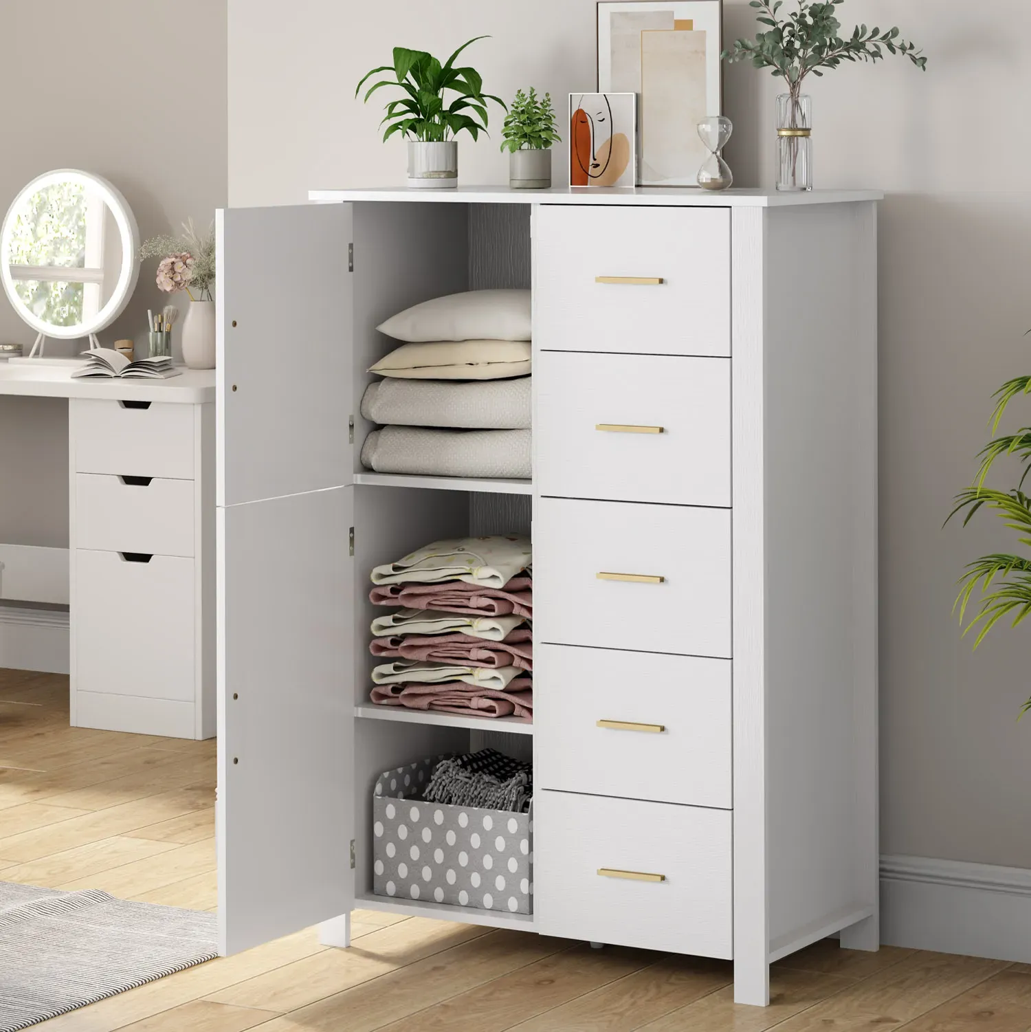 5 Ящик комода Rattan зберіганнÑ, Білий дуб_13
