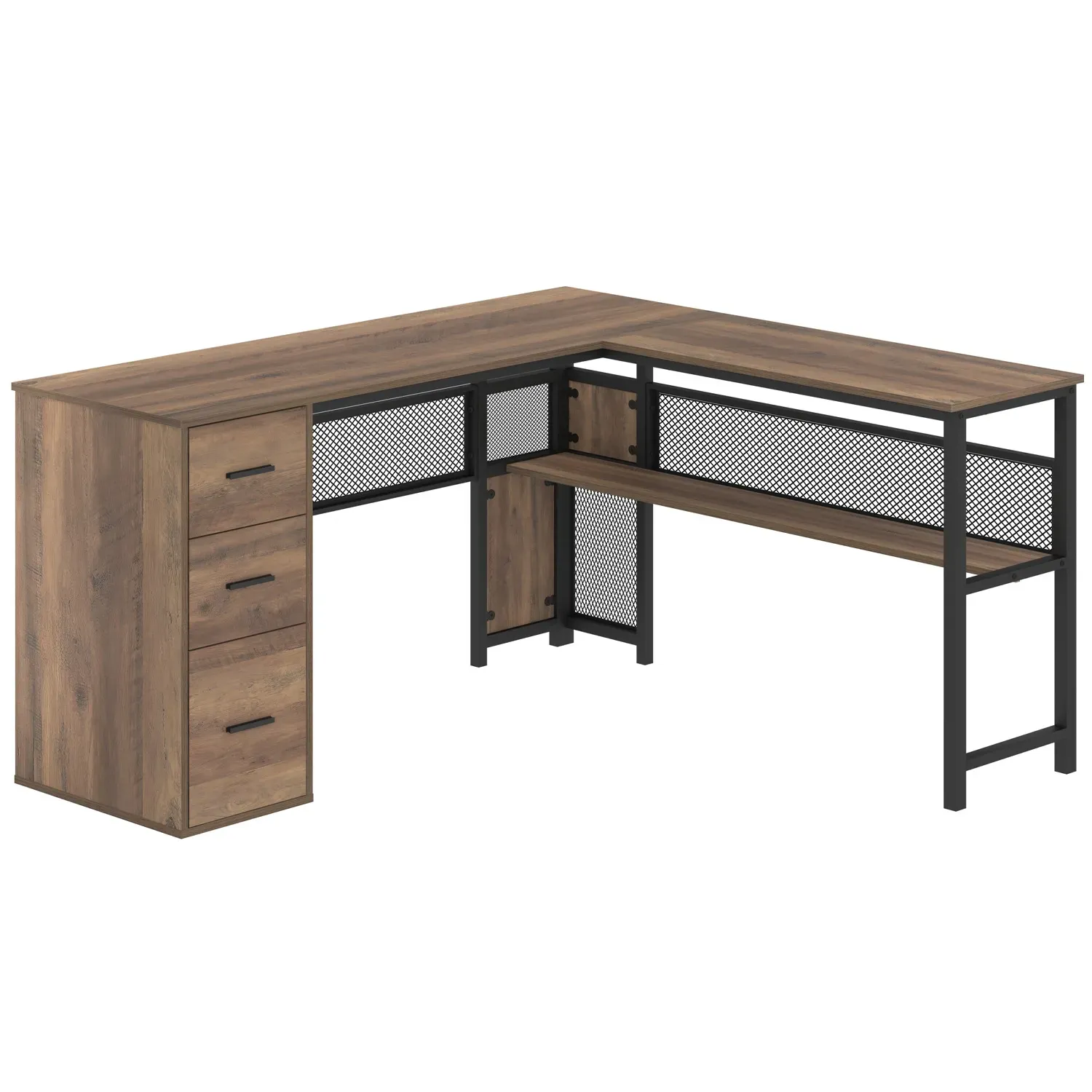 L hugis desk na may mga cabinets ng file, Rustic Oak_10