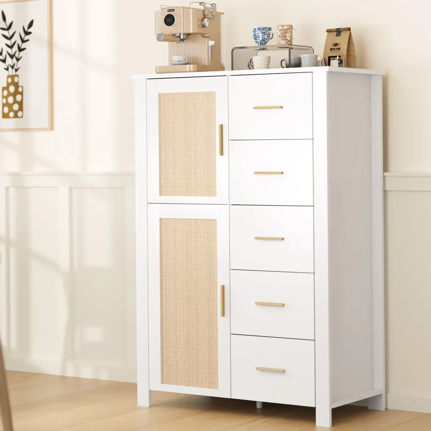 5 Ящик комода Rattan зберіганнÑ, Білий дуб_16