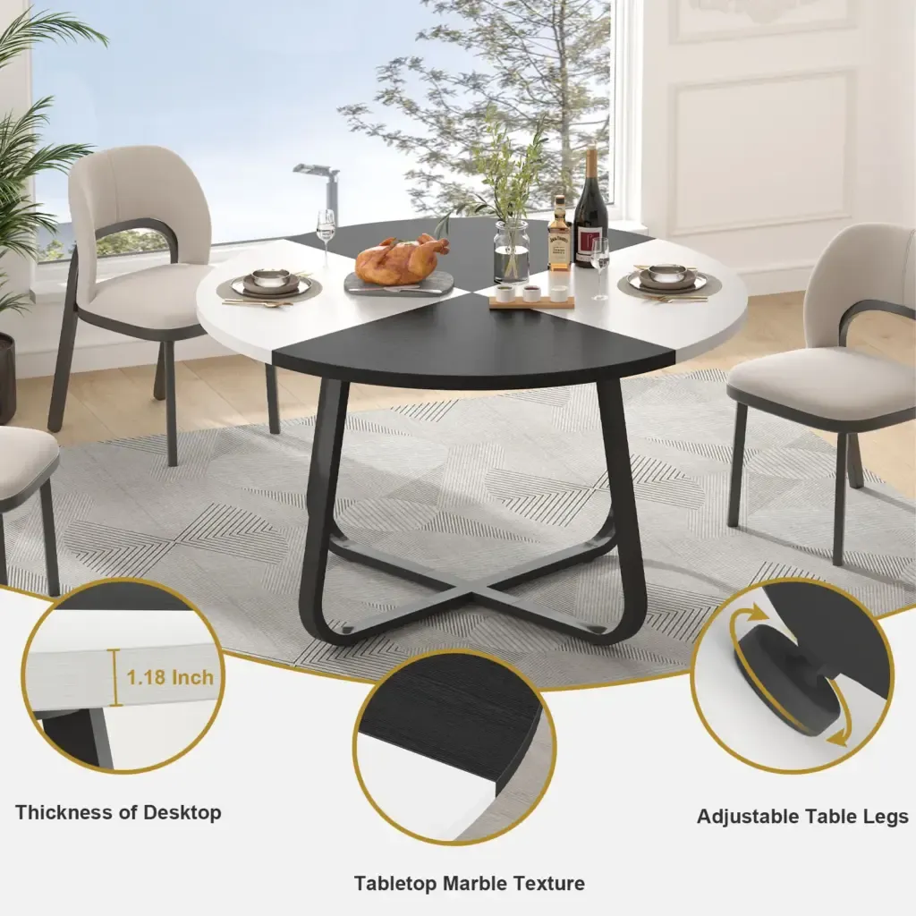 Cakacaka Rameba Tamataa Chack Oak Oak .a ni gauMai na gaunaqo Oak, 42.13 Inch 1 Toptrue Round Dining Table in a modern dining setting