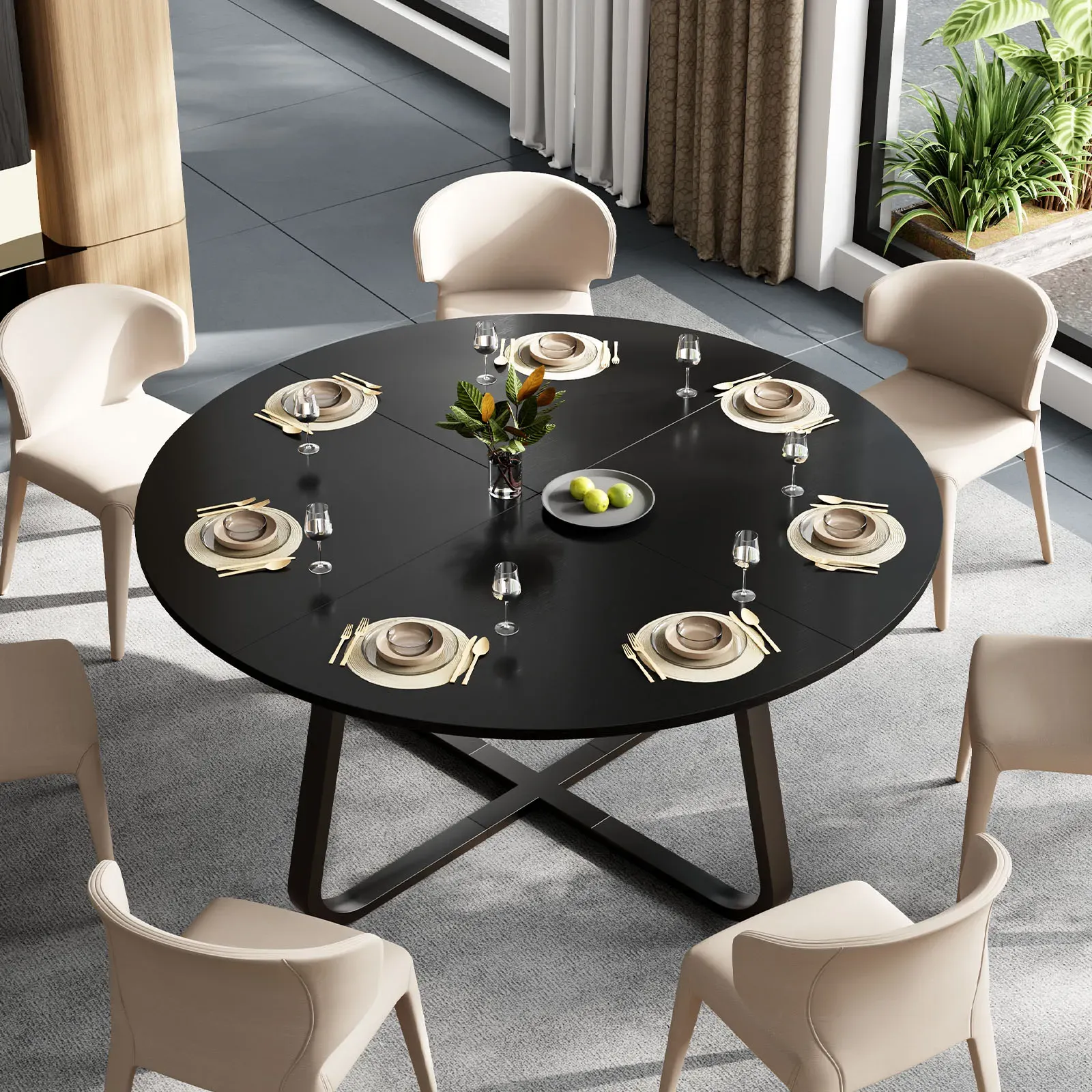 Mesa de jantar redonda para 4 para 6 Pessoas, Oak preto, 42.13 Polegada 03