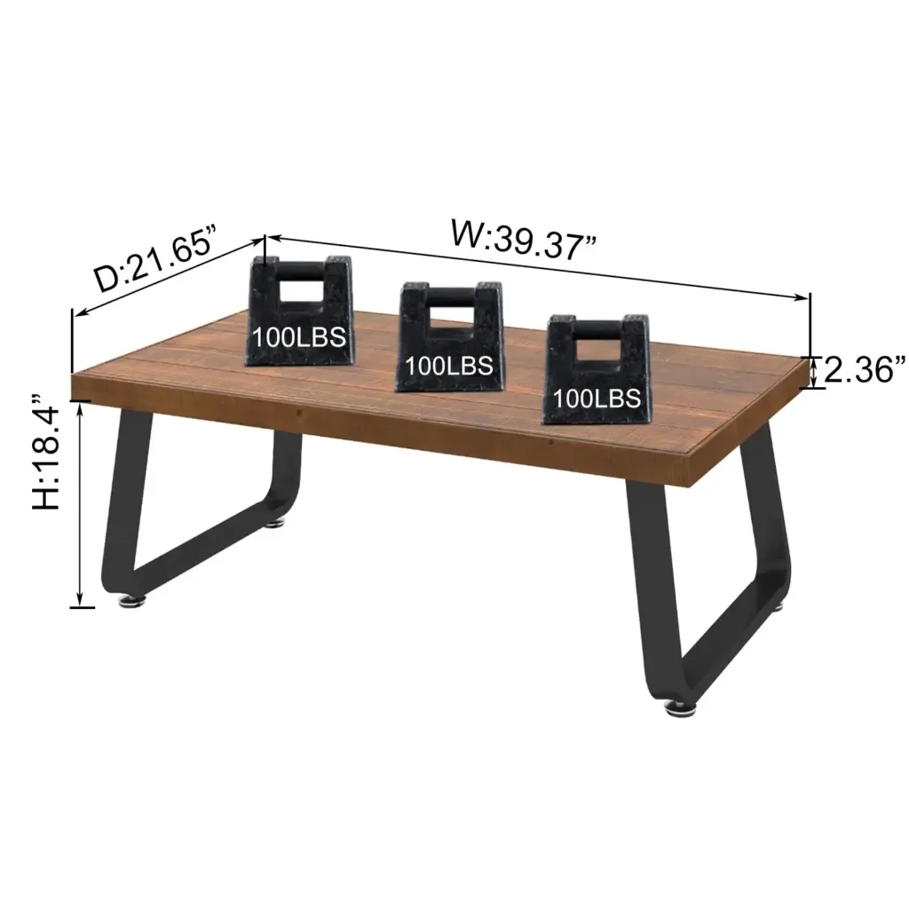 Stolik kawowy z litego drewna liteCalrewna z detalami słojów i metalową podstawą Toptrue Solid Wood Coffee Table showing grain detail and metal base