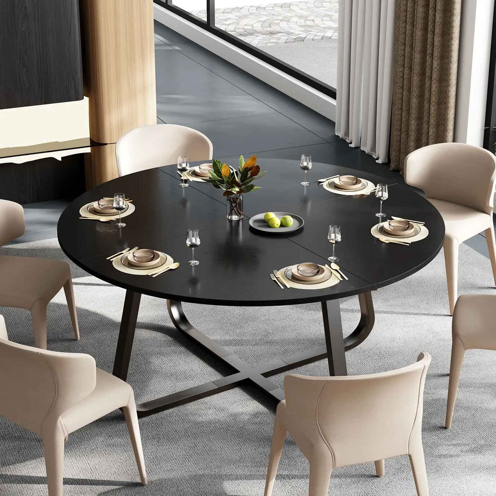Mesa de jantar redonda para 4 para 6 Pessoas, Oak preto, 42.13 Polegada 05