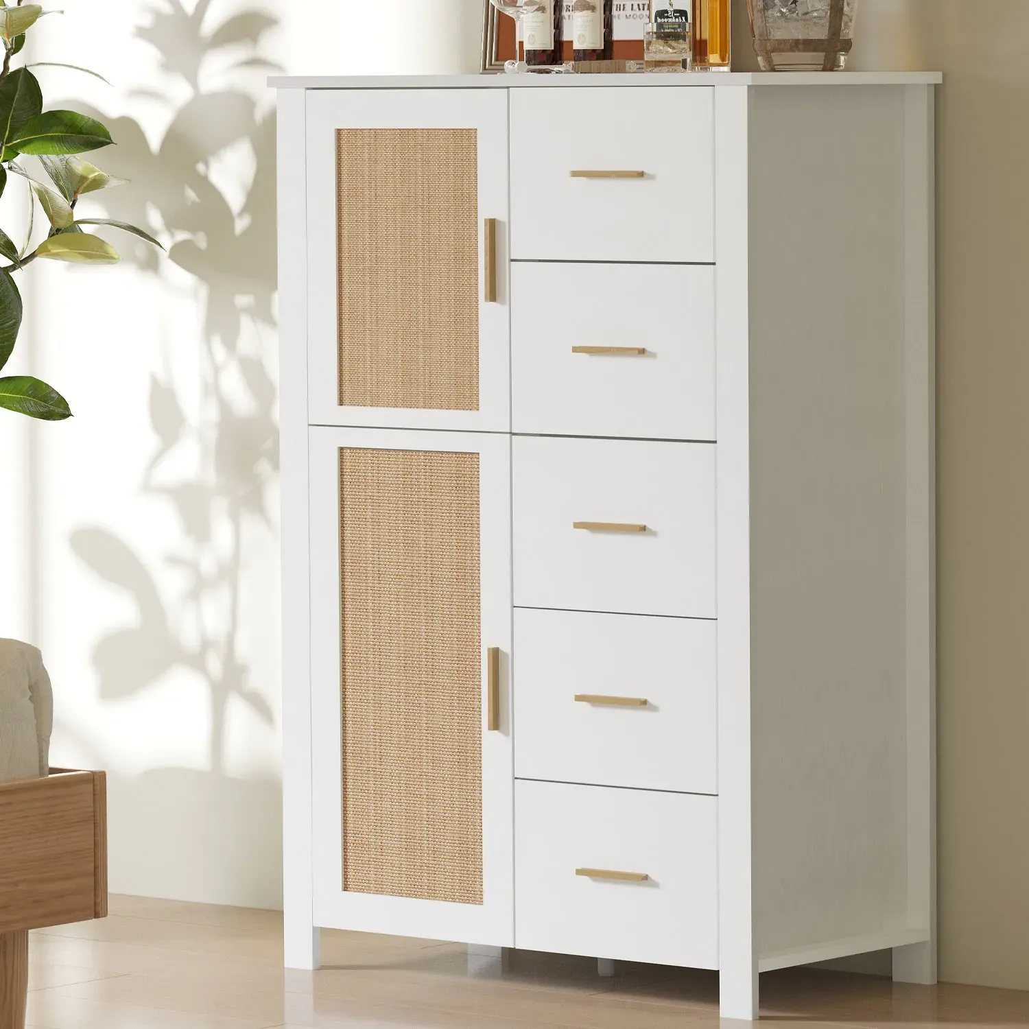 5 Ящик комода Rattan зберіганнÑ, Білий дуб_07
