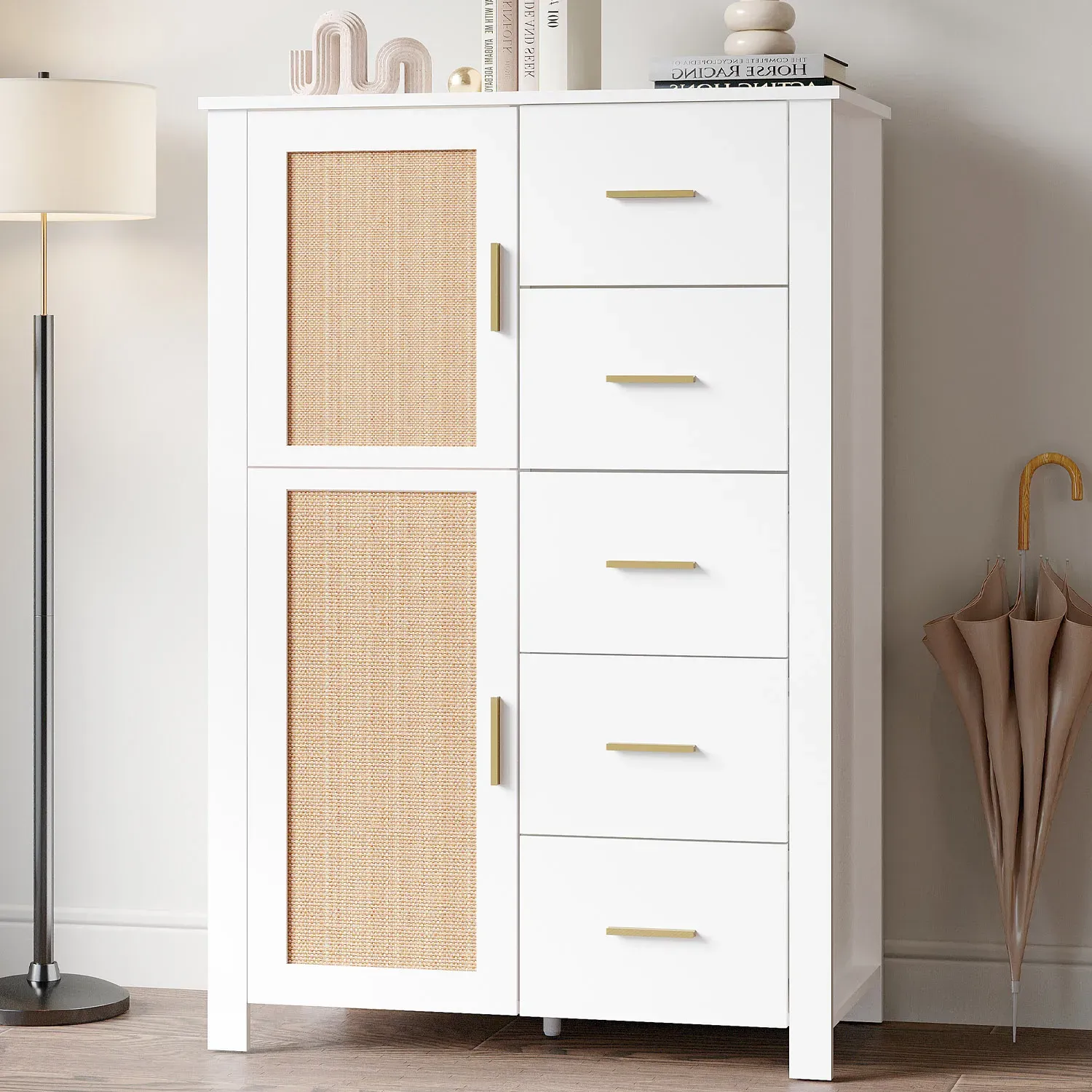 5 Ящик комода Rattan зберіганнÑ, Білий дуб_09