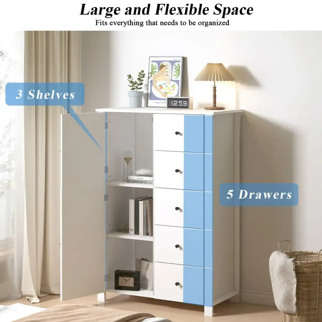 Tuhinga o mua, White okiranga mo te kaiutuutu me te papa Toptrue White Oak Chest of Drawers - Drawer and shelf organization demonstration