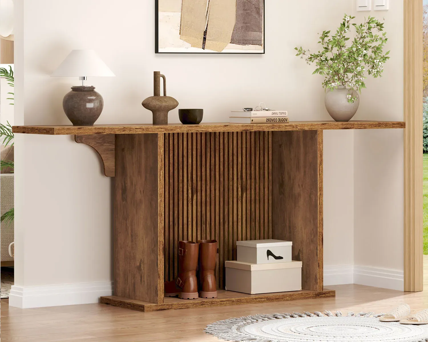 70.9 ຕາຕະລາງ Inch console, Rustic Brown_08