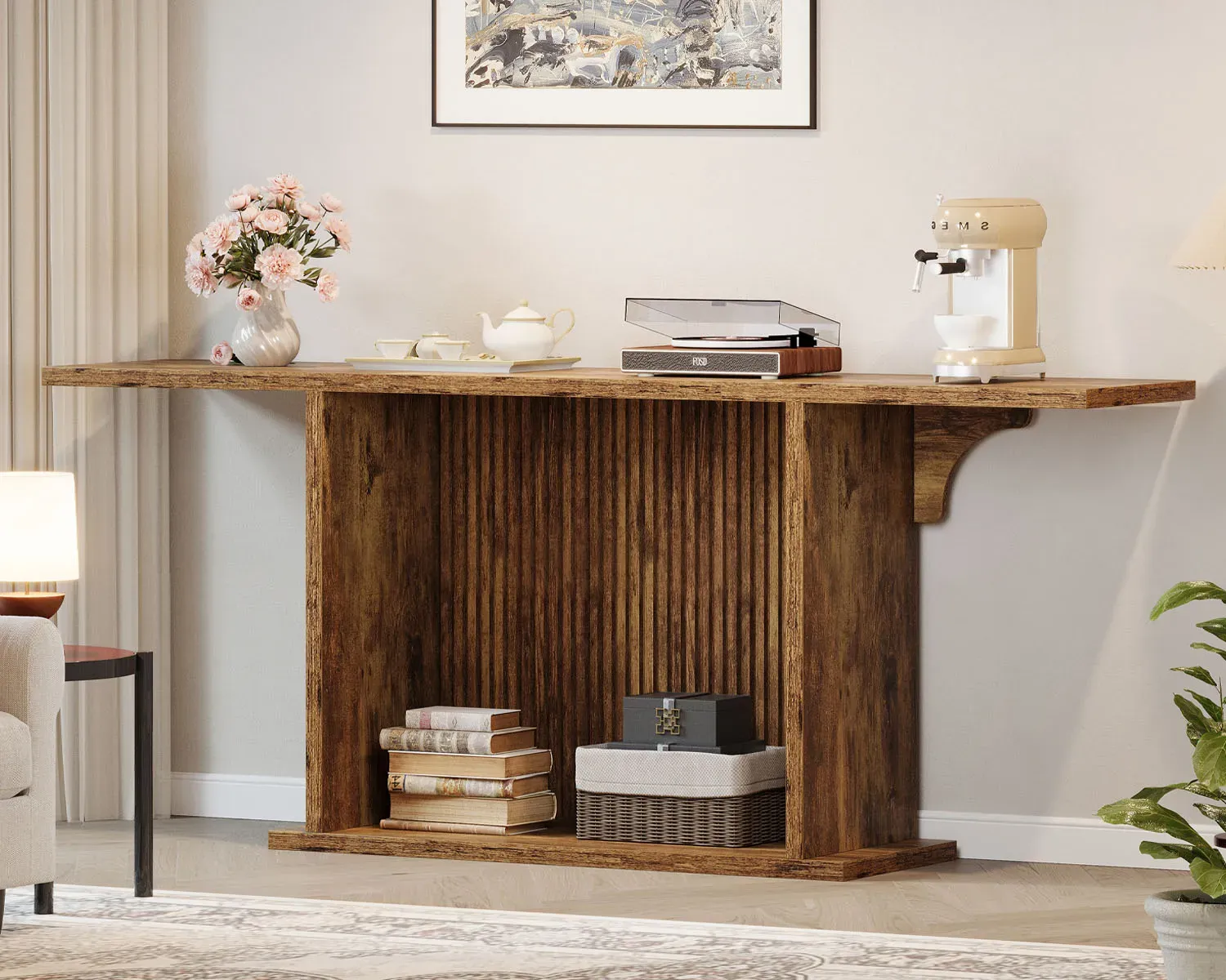 70.9 ຕາຕະລາງ Inch console, Rustic Brown_10