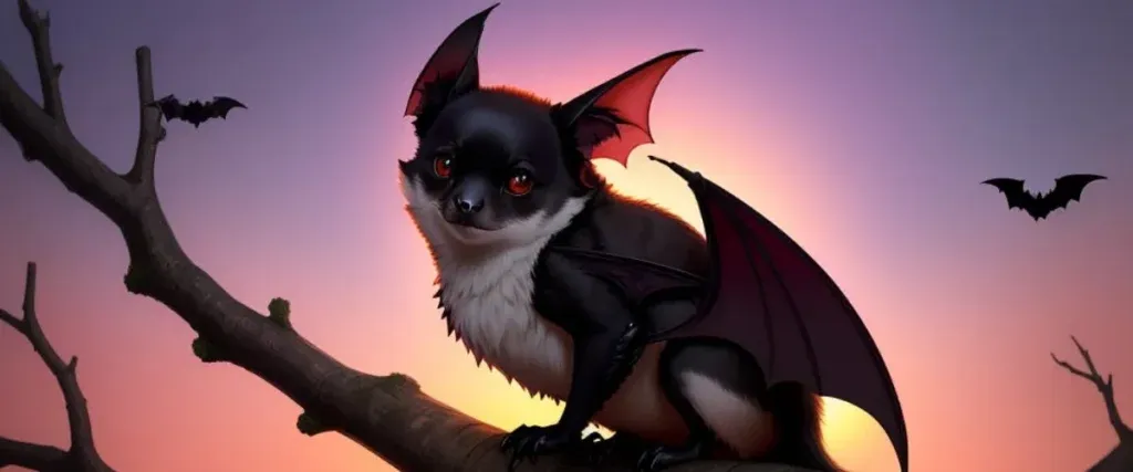 Bat Sitting On A Branch At Night