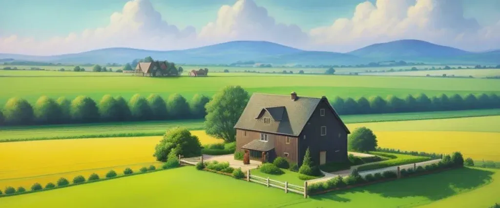 Farm With Hills In The Background