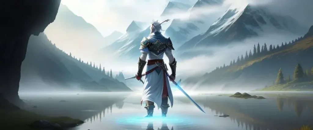 Swordsman Standing In A Mountain Lake