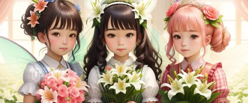 Three Girls With Flowers