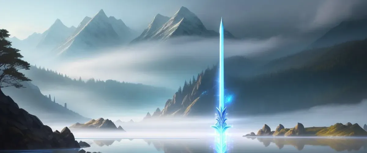 Sword Coming Out Of A Mountain Lake