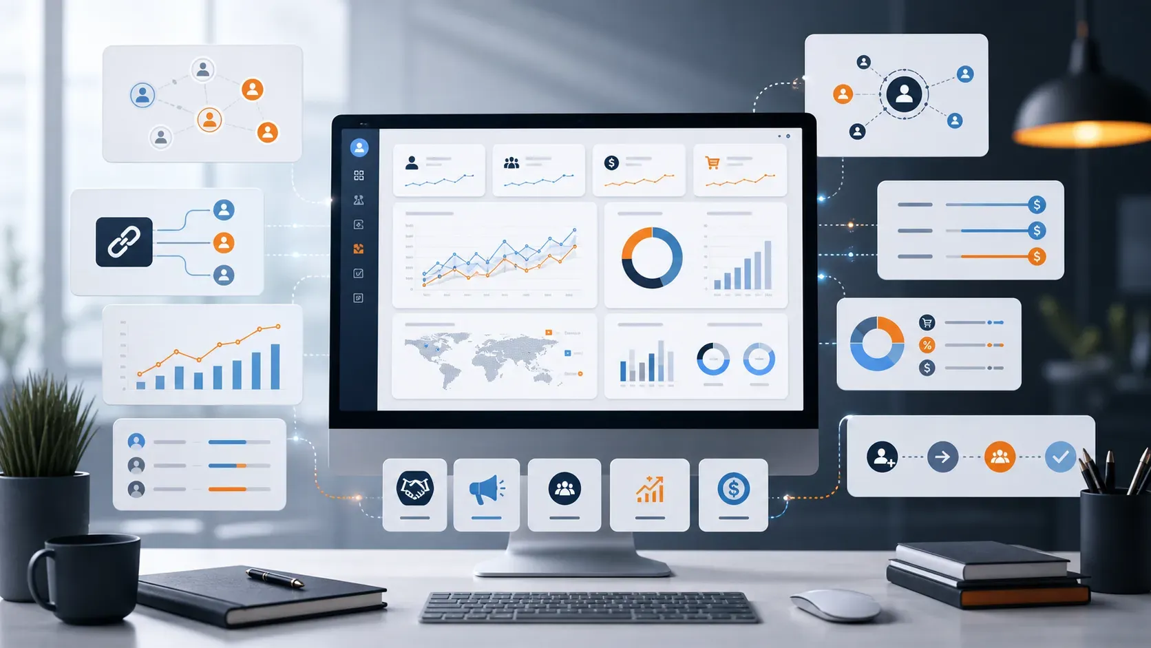 affiliate-marketing-tools-agencies-2026-featured Affiliate marketing dashboard with partner network commission tracking referral links and attribution charts