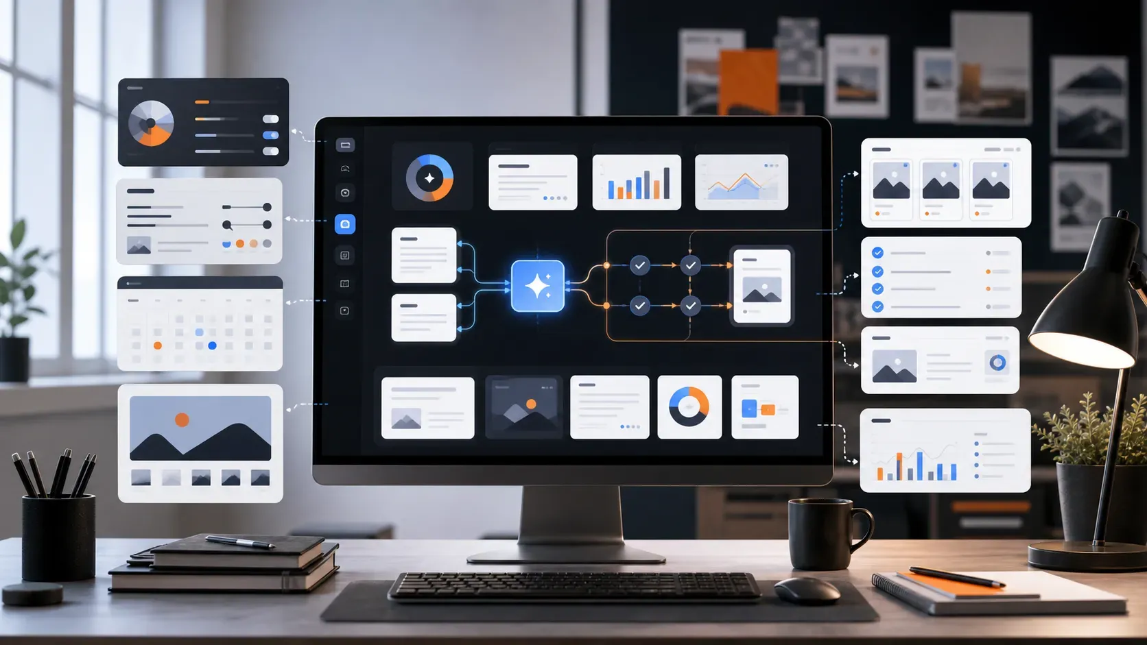 ai-content-tools-agencies-2026-featured AI content workflow dashboard with brand voice controls campaign drafts editorial review and analytics modules