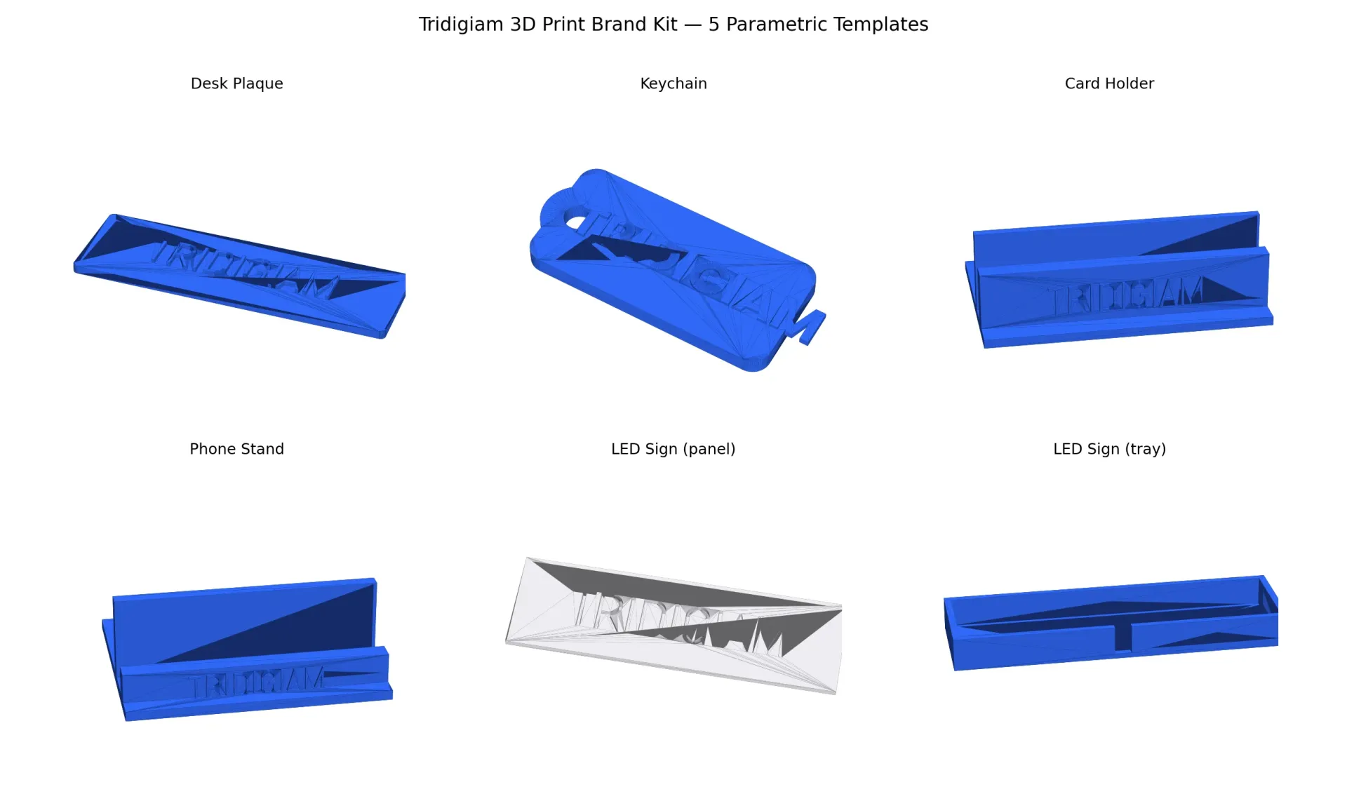 3D Print Brand Kit — 5 Parametric Templates