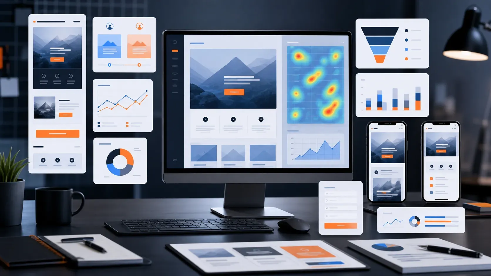 landing-page-cro-tools-agencies-2026-featured Landing page and conversion optimization dashboard with A/B testing heatmaps forms funnels and mobile previews