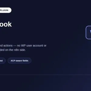 Tridigiam n8n Webhook Bridge for WordPress plugin card, one API key, five whitelisted actions