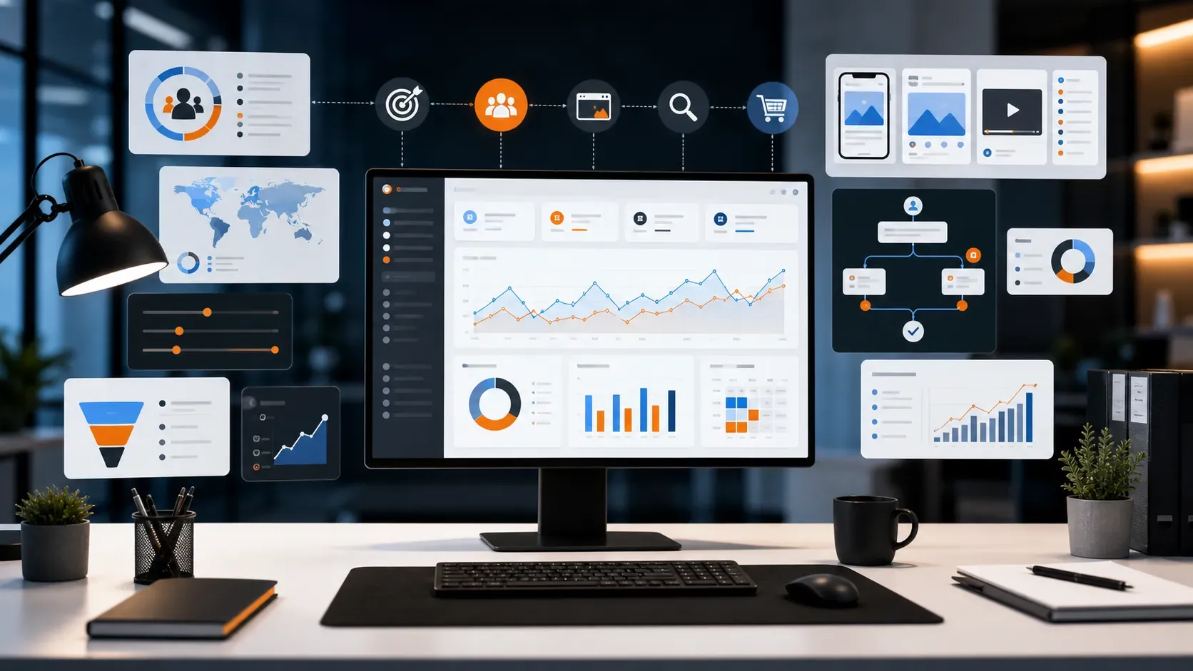 paid-advertising-tools-agencies-2026-featured Paid advertising performance dashboard with campaign budget controls conversion tracking audience modules and KPI charts