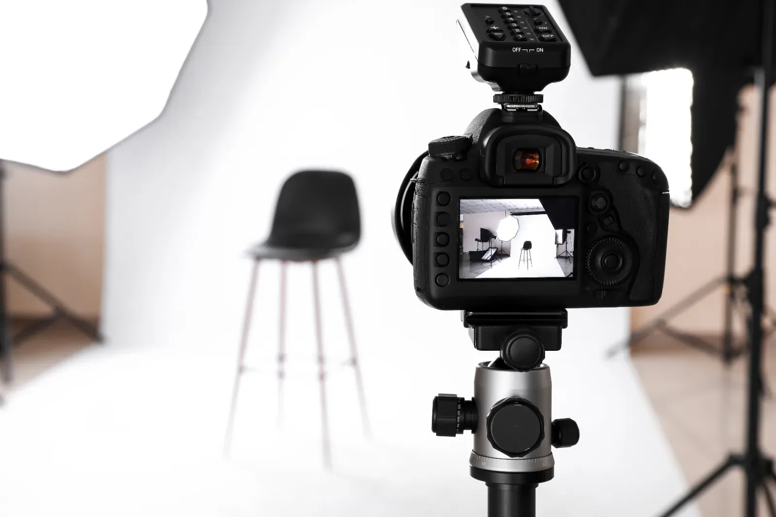 Professional camera and studio lighting setup for photography services in Las Vegas