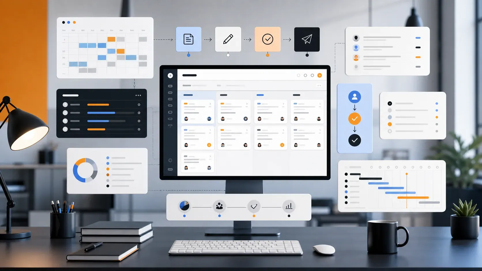 project-management-tools-agencies-2026-featured Project management dashboard with task board campaign calendar approvals workload planning and delivery status modules