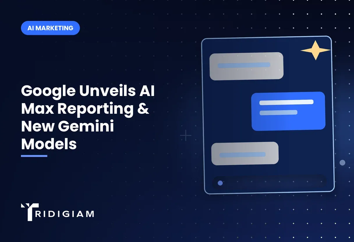 AI chat window with message bubbles for Google Unveils AI Max Reporting & New Gemini Models