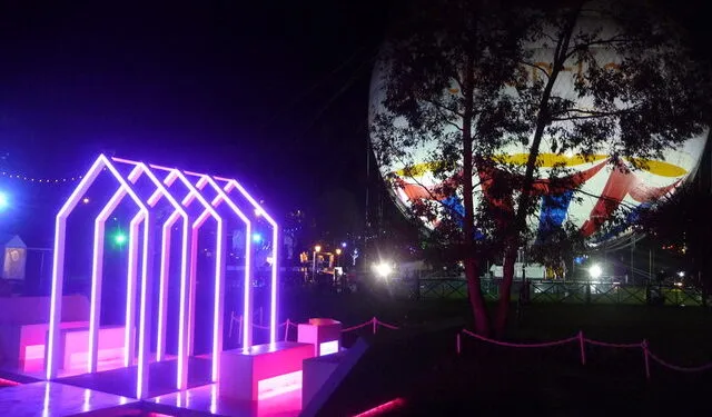 Allée de jardin faiblement éclairée la nuit par une lampe extérieure.