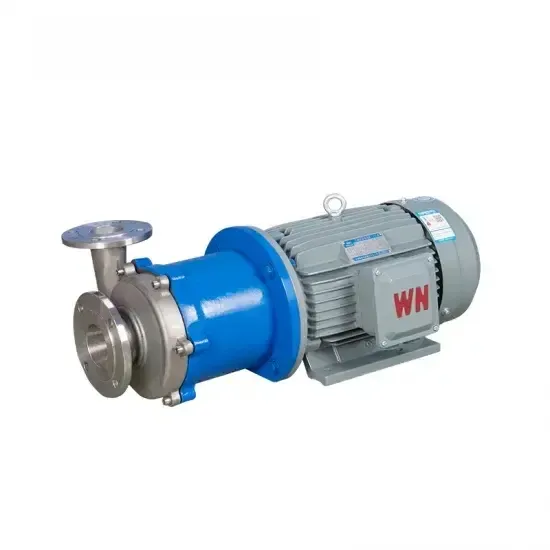 A centrifugal pump with a blue casing and flanged inlet, featuring a stainless steel finish, is connected to a gray electric motor labeled "WN.